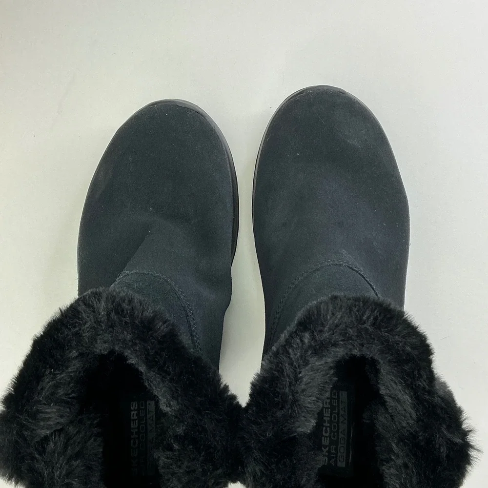 Skechers Black On-The-Go Joy Boots Kids Size 7 Suede Faux Fur 15501SA
